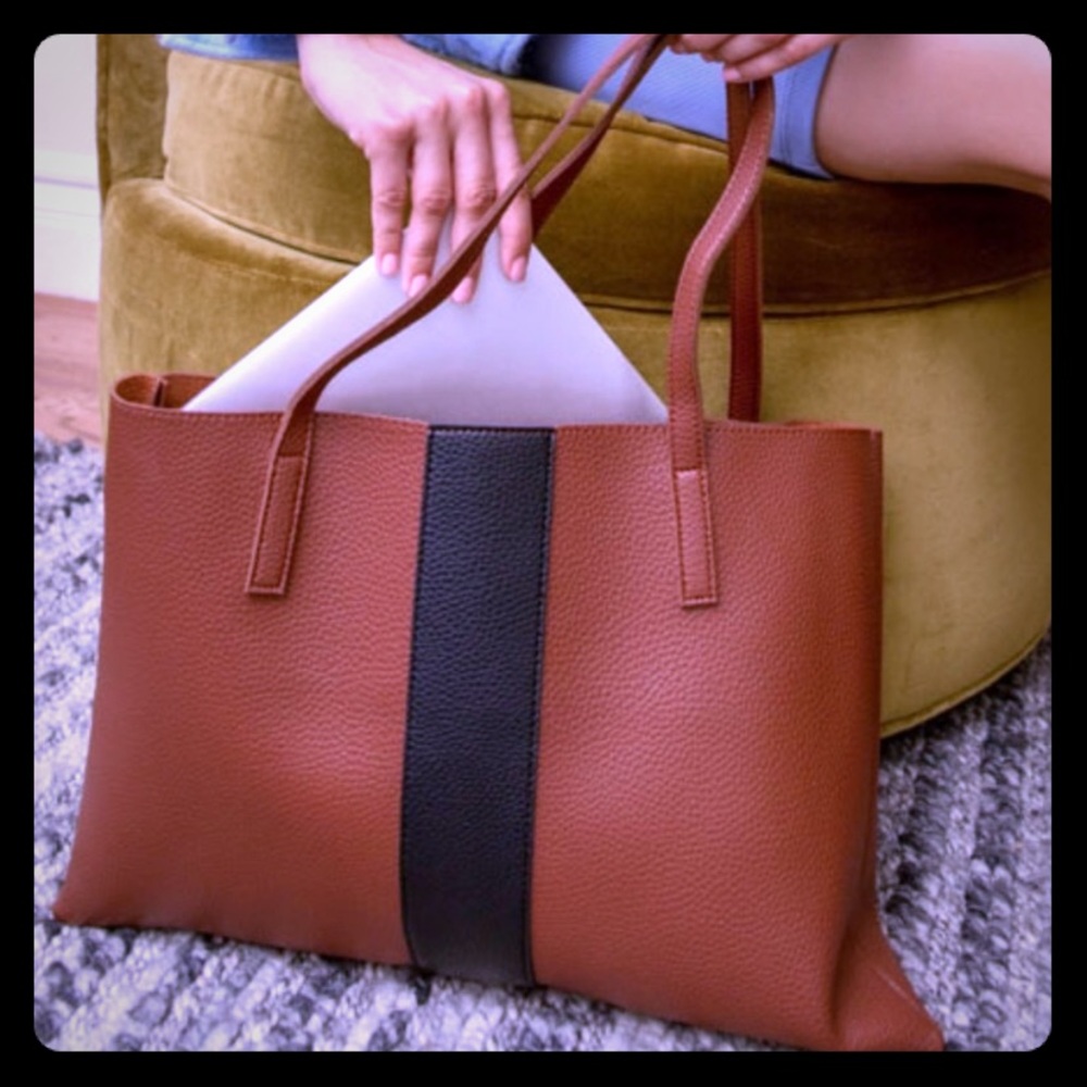 Vince Camuto Luck Brown & Black Leather Vegan Tote